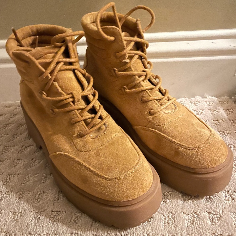 F21 lace up faux suede boots